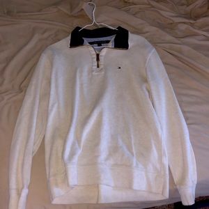 Tommy Hilfiger Cream colliers quarter-zip with navy blue collar size M men’s